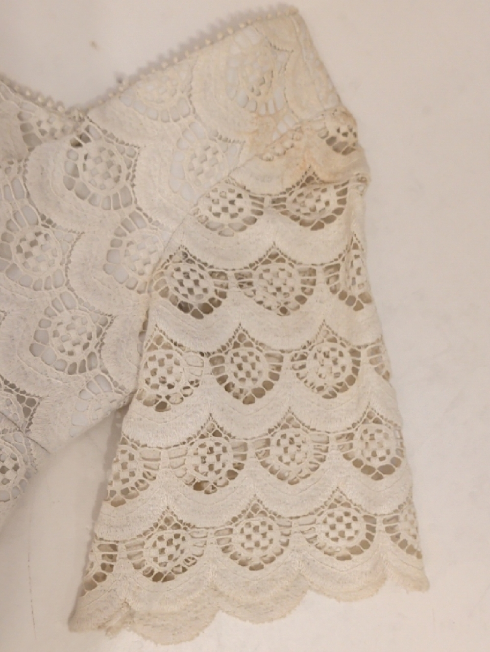 Vintage Cotton  Crochet Lace Mini Dress in Cream 60s 70s Scalloped Edge Lined - Picture 8 of 15